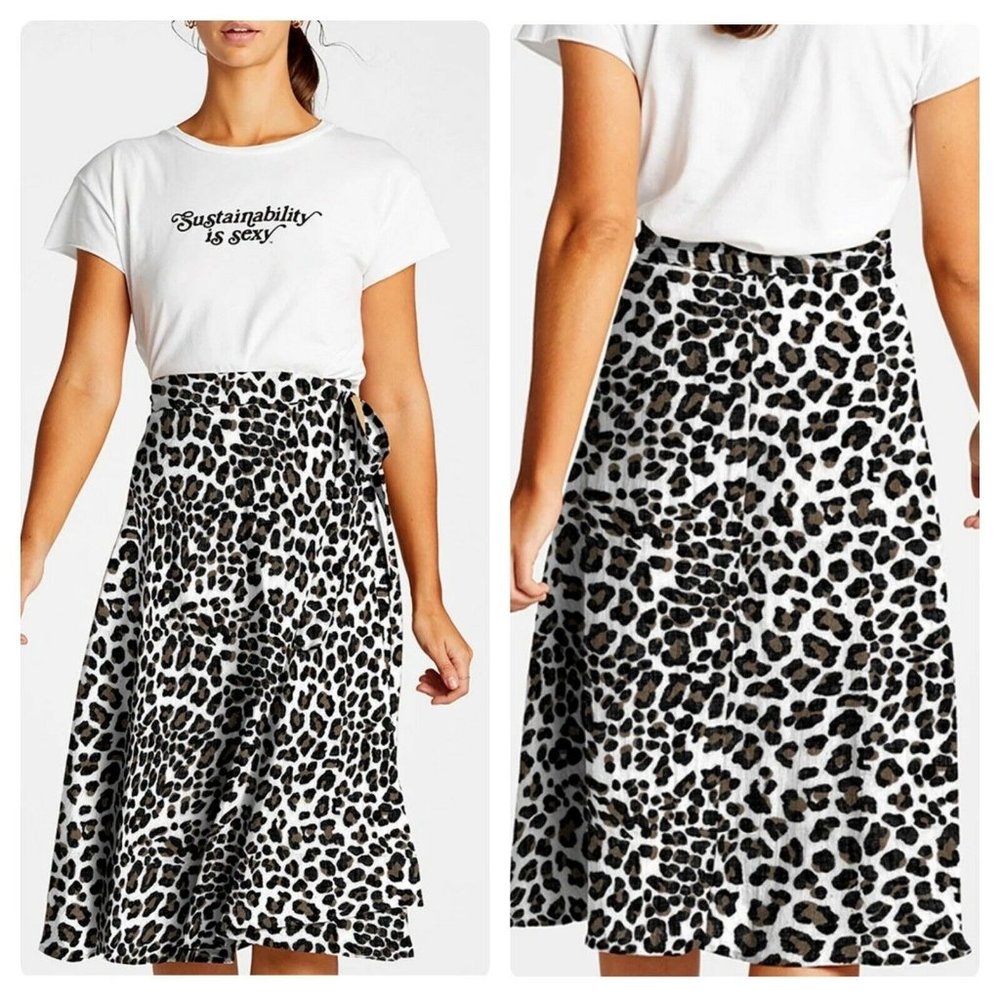 $150 Vitamin A Lana Leopard Print Wrap Tie Waist Linen Cover-Up Skirt Sz S